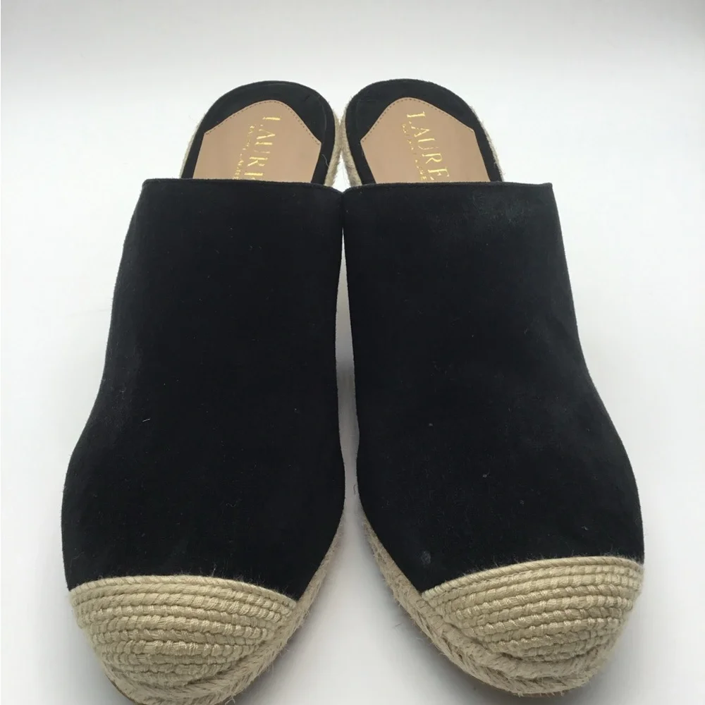 Ralph Lauren‎ Pennie Black Suede Espadrille Wedge Mule